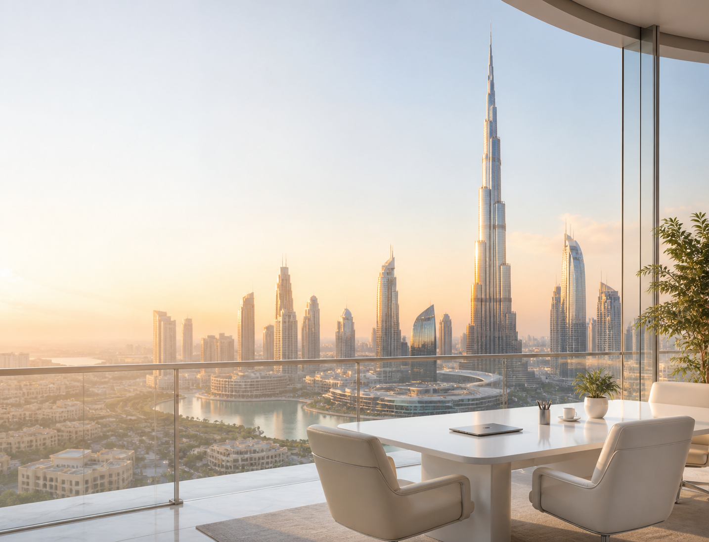 Bright Dubai office overlooking the Downtown skyline